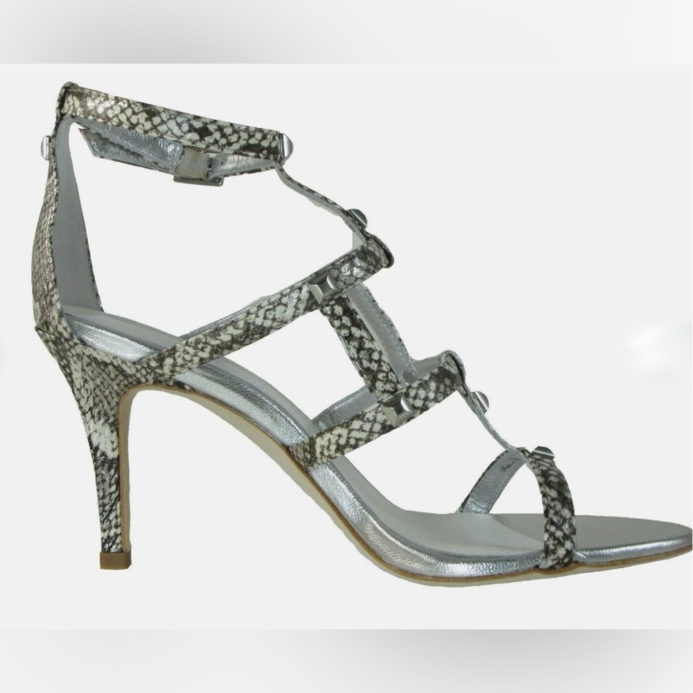 Donald J Pliner Silver Metallic Strappy Snake Heels 8